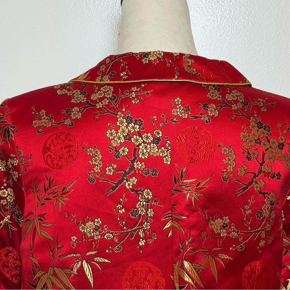 Asian Silk Red Gold Floral Women’s Jacket Blazer Size XXL Frog Button Closure - Picture 8 of 16